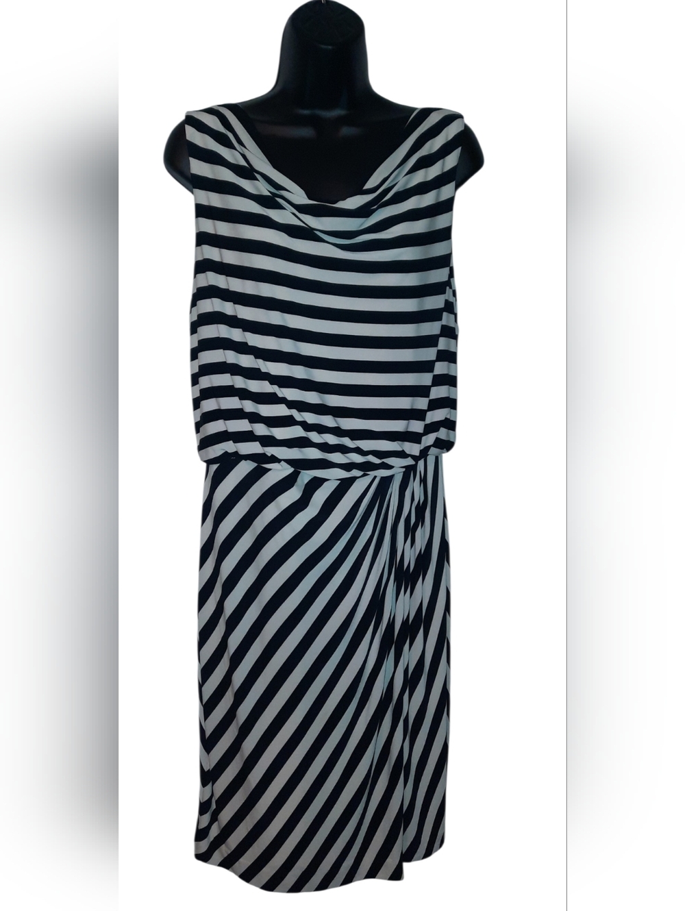 Ralph Lauren Black & White Striped Sleeveless Midi Dress